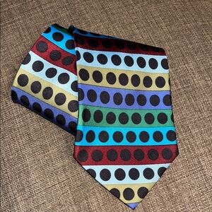 Gene Meyer Colorful Striped Polka Dot Tie 100% silk